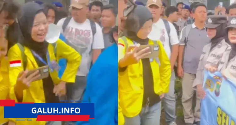 Polwan sambut demo BEM UI dengan spanduk